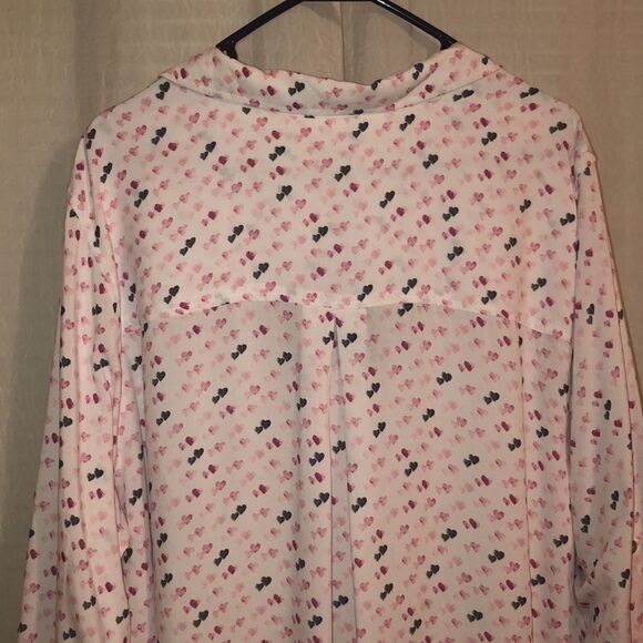 J&D XL Romantic Heart Print White Pink Gray High Low Blouse - Picture 4 of 12